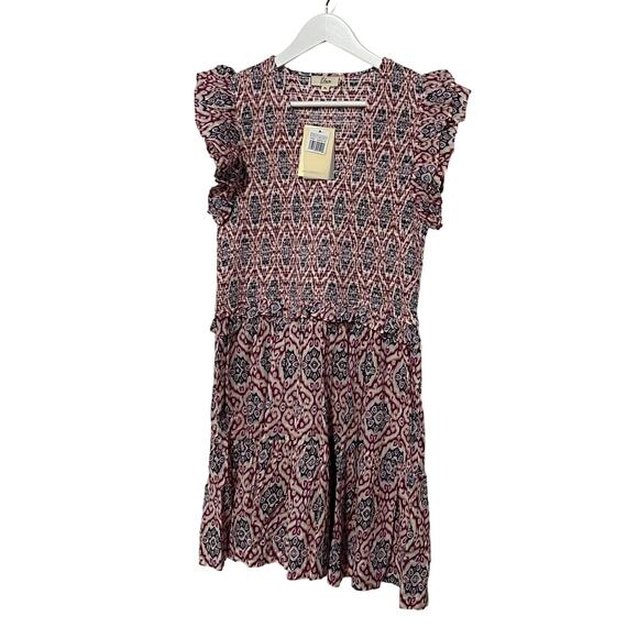 ELAN WOMENS XLARGE RUFFLE SLEEVE MINI DRESS LAVENDER IKAT PRINT NEW - Picture 3 of 11